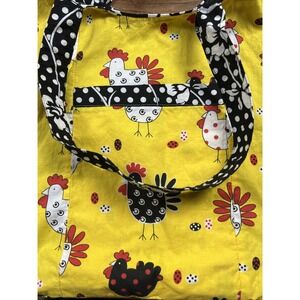 handmade tote bag Chickens Hens Reversible Cotton Double Handle Barnyard‎ Kitch